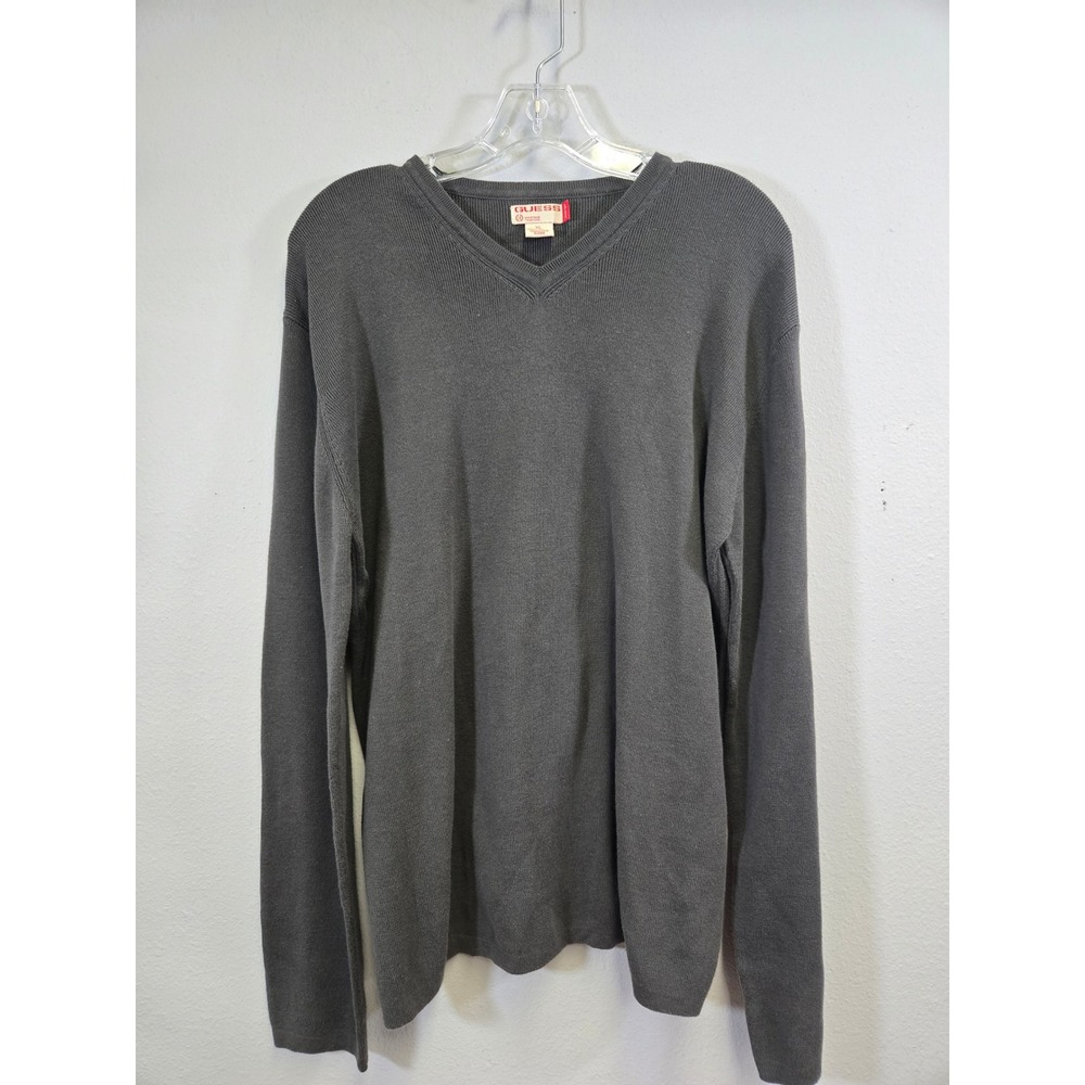Guess Charcoal Gray Cotton Ribbed V-Neck Pullover Sweater XL Men's - Picture 2 of 8